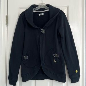 Orage black sweater jacket with wooden button feature size small